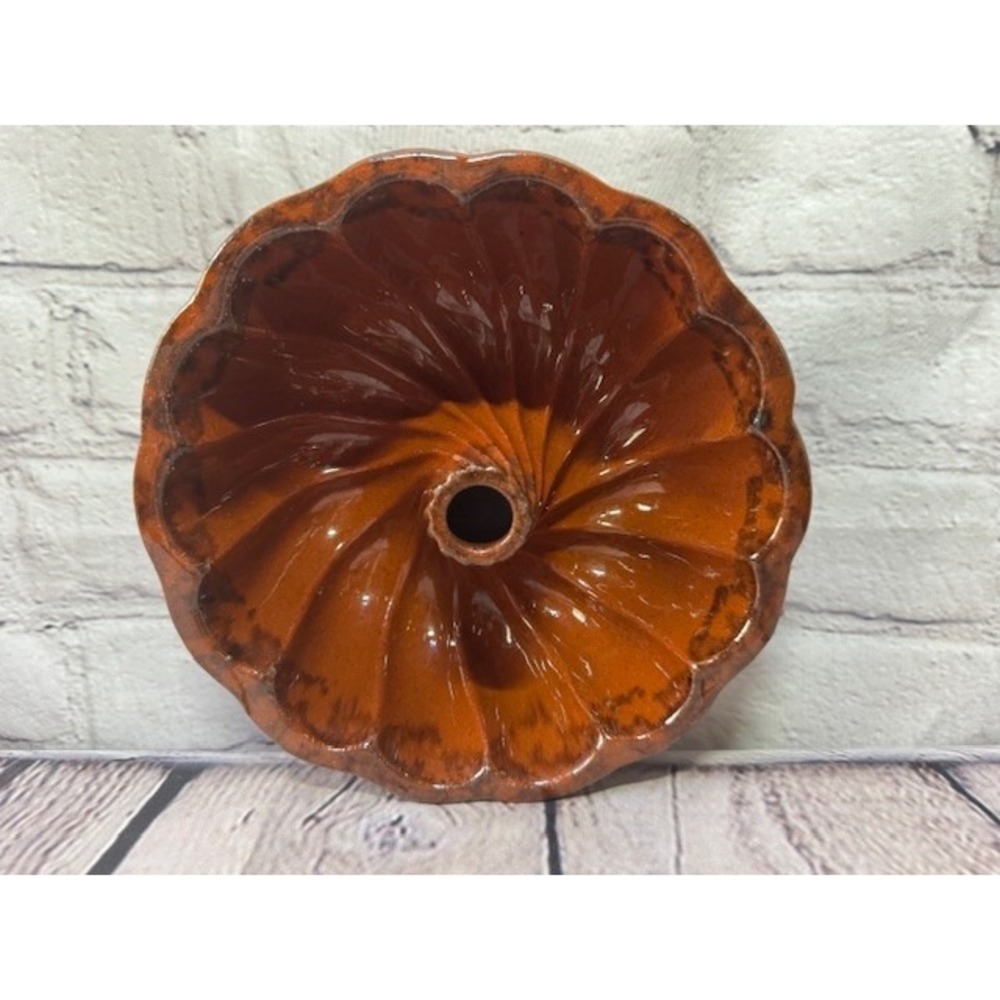 Vintage Brown Drip Glaze Pottery Bundt Cake Pan Mold 7" Fluted Bakeware‎ Orange